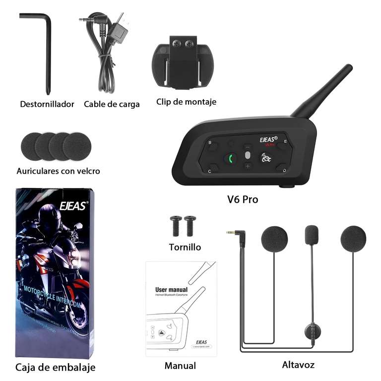 Auriculares Bluetooth Doble V6 Pro para cascos de motocicleta