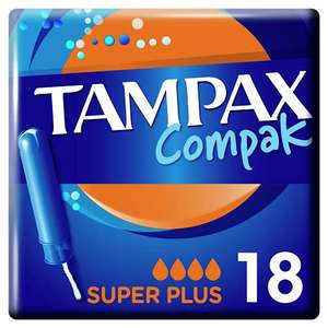 Tampax Compak Tampones, Super Plus con aplicador, 18 tampones, protección contra fugas y discreción, súper absorbente