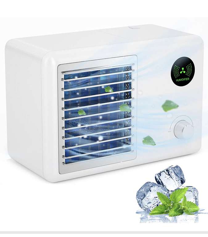 Ventilador de Air Cooler Portatil 3 en 1 Climatizador Portatil Ventilador de Purificación USB Enfriador de Aire y Humidificador