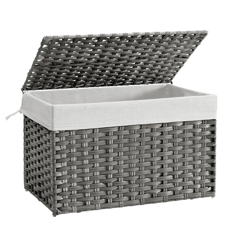 SONGMICS Cesto de Ropa Sucia, Cesta de Ratán Sintético 105 L con Tapa y Asas – Gris, RST066G01