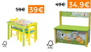Colección Safari - Mesa infantil con 2 sillas 39.9€ // Banco con almacenaje 34.9€