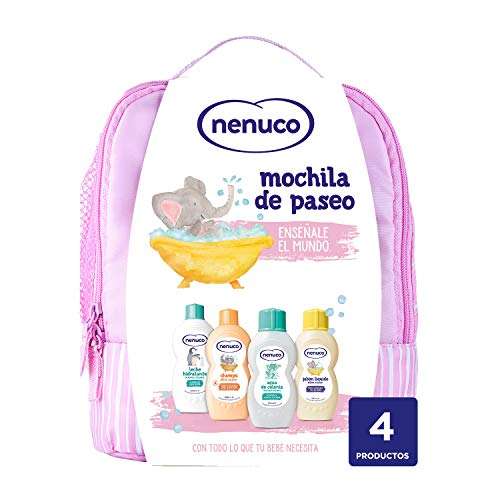 Nenuco Pack Bebé Mochila de Paseo color rosa, contiene colonia, jabón, champú y leche hidratante, 1 Paquete con 4 productos x 200 ml