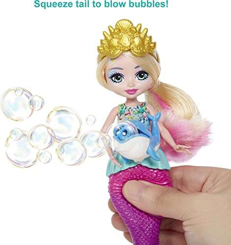 Muñeca Enchantimals Sirena Atlantia - incluye mascota delfin para hacer burbujas