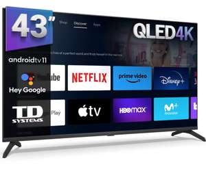 Smart TV 43'' QLED 4K Hey Google Official Assistant - TD Systems K43DLC19GLQ [205€ NUEVO USUARIO]