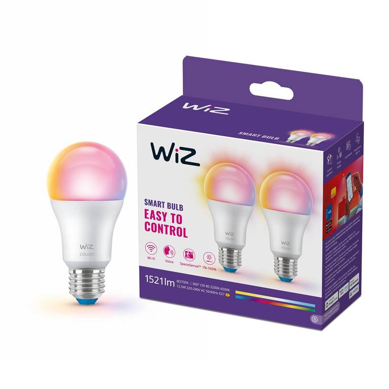 WiZ Bombilla inteligente LED A60, RGB, base E27, equivalente a 100 W