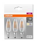 3x Osram Lámpara LED Base Classic B, forma vela con casquillo E14, 40 W, blanco cálido - 2700 Kelvin