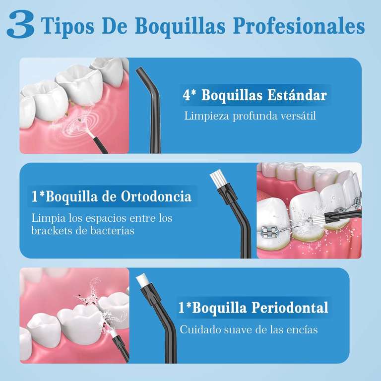 Irrigador Dental Portatil 300ML 5 Boquillas 4 Modos Limpieza Dental, USB Recargable