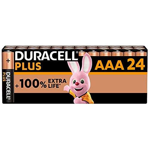 Duracell - Pilas alcalinas Plus AAA, 1.5 Voltios LR03 MN2400, paquete de 24 (C. Recurrente)