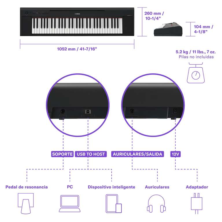 Yamaha NP-15 Piaggero - Teclado digital ligero y portátil, con 61 teclas sensibles a la pulsación y 15 voces de instrumento