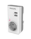 Philips Adaptador CHP4010W/10 - Adaptador de Enchufe, Cargador USB Integrado, 2 Puertos USB 2,4 A Máx, 1 Toma de Corrientes
