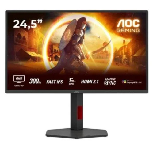 Monitor Gaming AOC Q25G4SR 24.5" QHD 300Hz (Fast IPS, 2560x1440, 1ms, HDR400, HDMI 2.1, peana ergonómica, negro/rojo, PcComponentes)