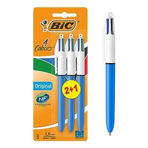 Bic, Bolígrafos Original, Bic 4 colores: negro, rojo, azul y verde, Punta retráctil de 1,0 mm, Paquete blíster con 3 bolígrafos Bic