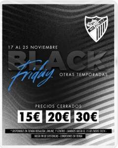 Black Friday Málaga CF. Ropa Casual y Entreno de 15€ a 30€.