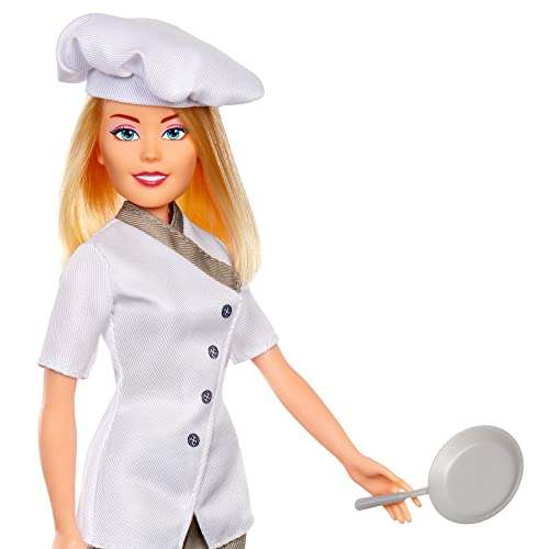 Muñeca panadera de 29 cm con sartén - Incluye vestido y gorro de chef