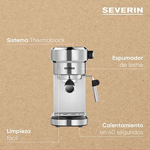 SEVERIN Cafetera de expreso Espresa, cafetera tradicional de filtro con 3 insertos, cafetera express con espumador para cafés especiales