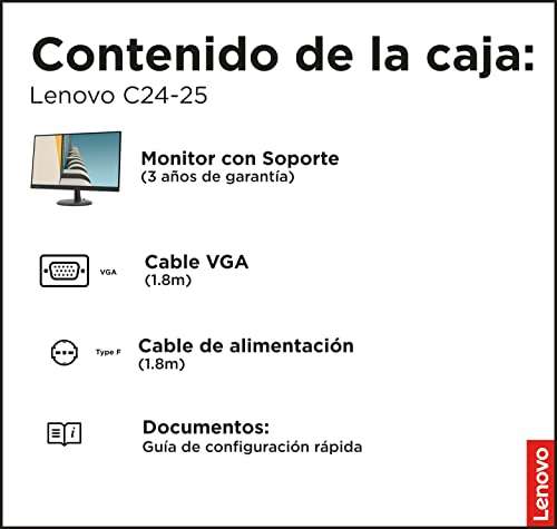 Lenovo C24-25 - Monitor de 23.8 " FullHD (1920 x 1080 píxeles, 16:9, 75 Hz, 4 ms, 1000:1, puertos VGA + HDMI, 3 lados, sin bordes)