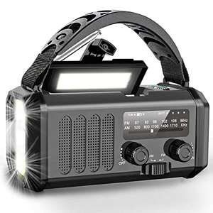 Radio Solar Recargable Altavoz Bluetooth con Soporte Bicicleta 10000mAh Batería [Dinamo, Manivela, Linterna,SOS,USB Teléfono,Supervivencia]