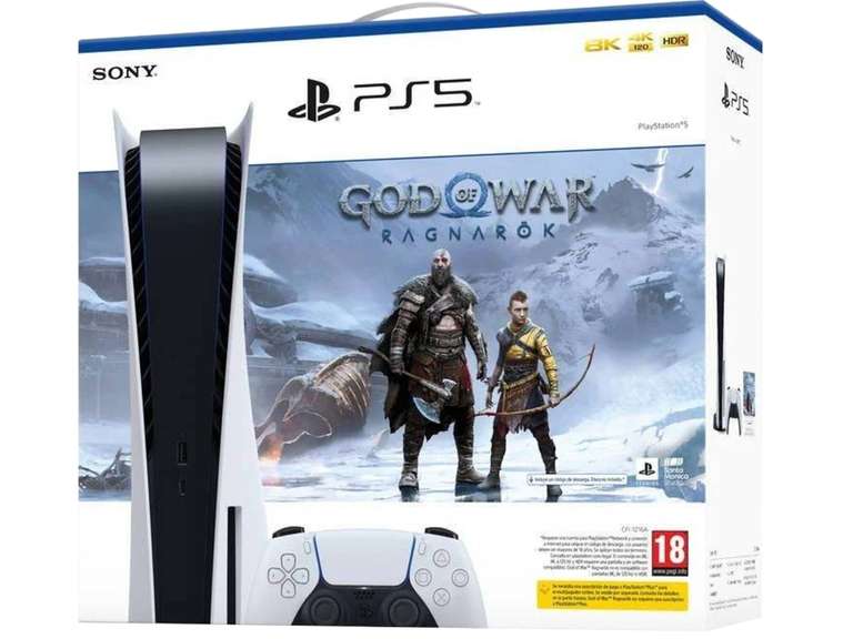 Consola - Sony PS5 Stand, 825 GB, 4K UHD Blu ray, Blanco + Juego God Of War: Ragnarok (539€ con el Newsletter)