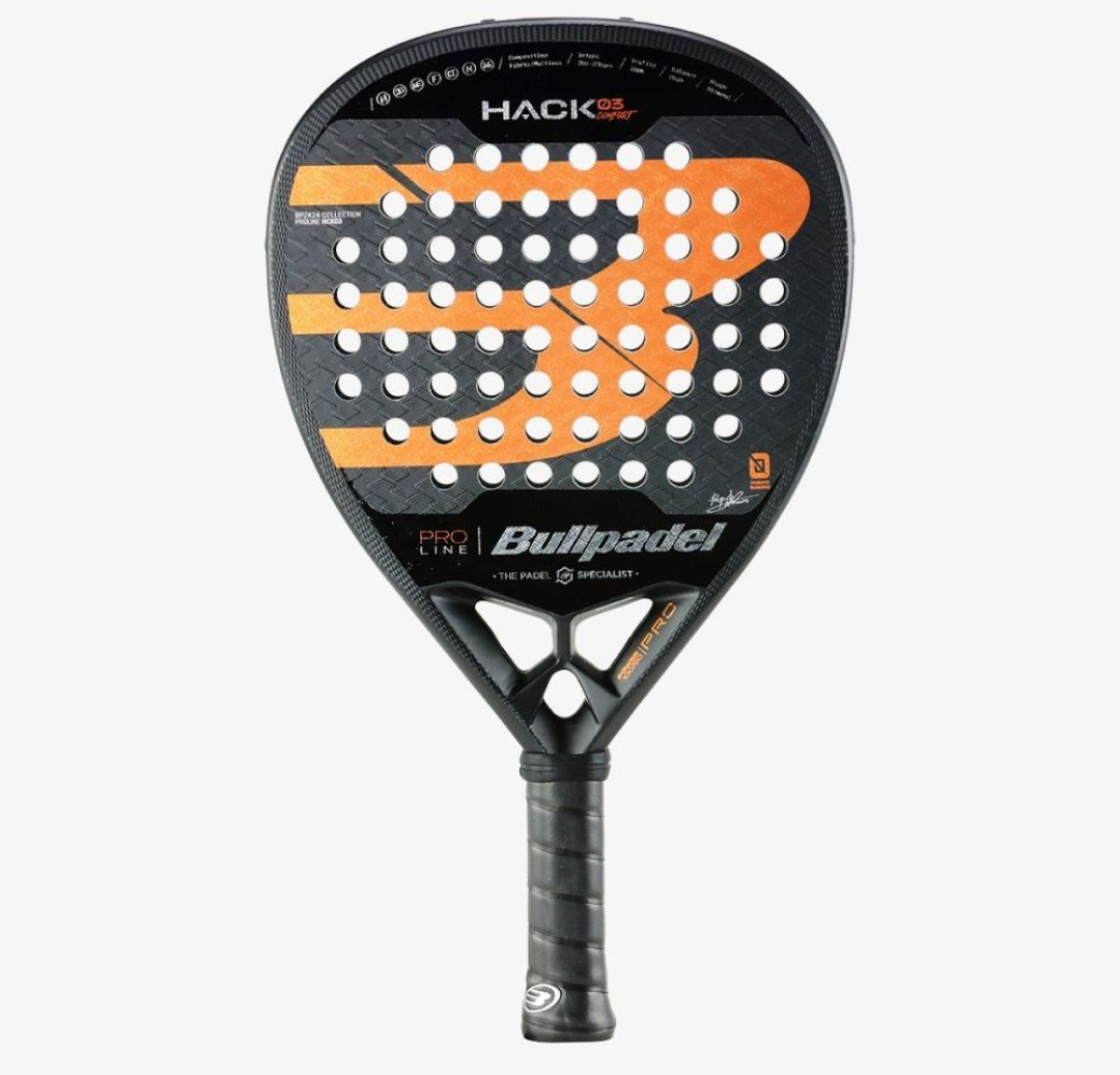 BULLPADEL Pala de pádel Hack 03 Comfort 24 - Air React Channel - negro y naranja