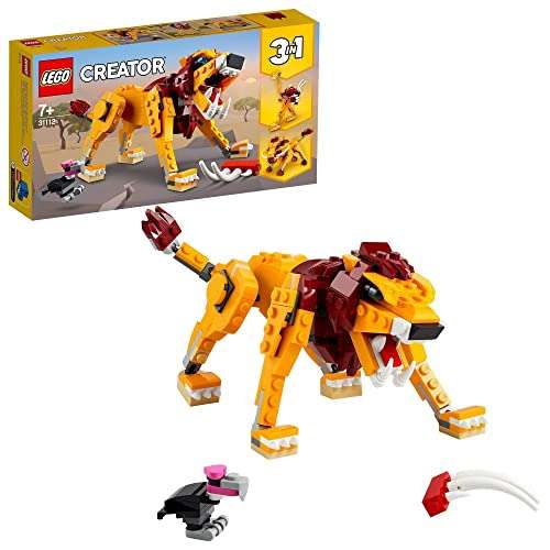 LEGO Creator 3en1 León Salvaje, Avestruz y Jabalí, Juguetes de Animales para Niños 7 Años con Figuras, Set de construcción