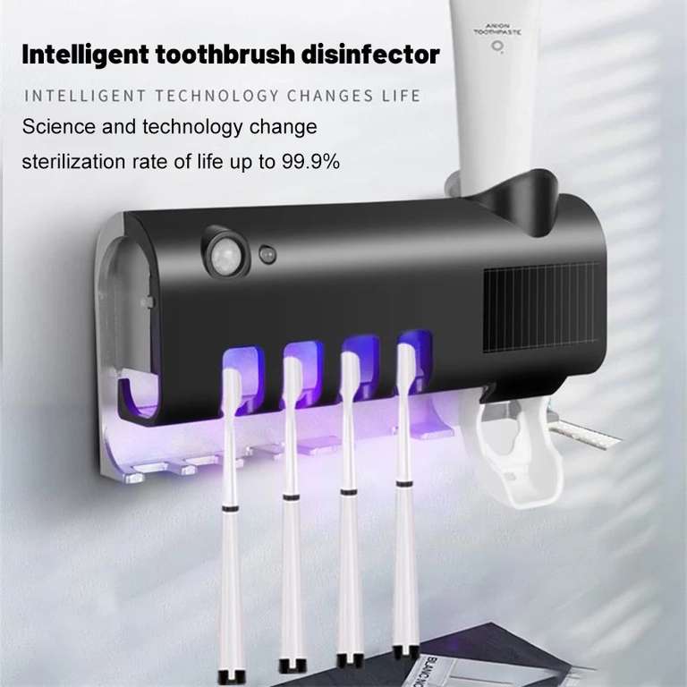 Soporte de cepillo de dientes UV para baño, dispensador automático de pasta de dientes de montaje en pared, carga solar
