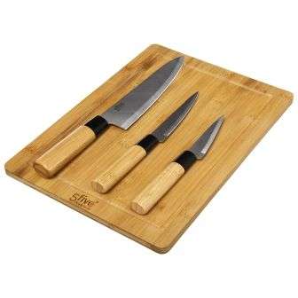 Pack Tabla de Cortar de Bambú con 3 Cuchillos TEX HOME