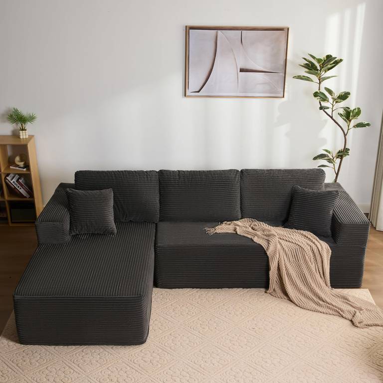 Litbird Sofá esquinero Modular en L con función Cama y Chaise Longue Derecha – Tapizado en Pana, Asiento Profundo – Sofá Cama para salón –