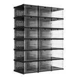 SONGMICS Cajas para Zapatos, 18 Organizadores Apilables, hasta talla 46, Transparente y Negro