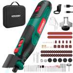 HYCHIKA Herramienta rotativa inalámbrica 8V 2,0Ah batería más grande, 5 velocidades max 30000 RPM, kit 145 accesorios con afilador de cadena