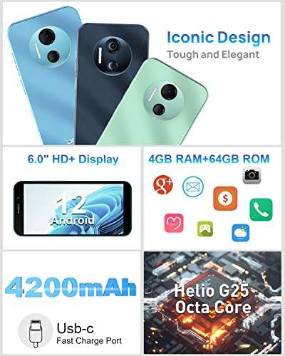 DOOGEE X97 Pro (2023), 4GB RAM+64GB ROM, 4200mAh Batería, 256GB Ampliable, Android 12, Pantalla 6.0" HD+, Doble Cámara 12MP (3 colores)