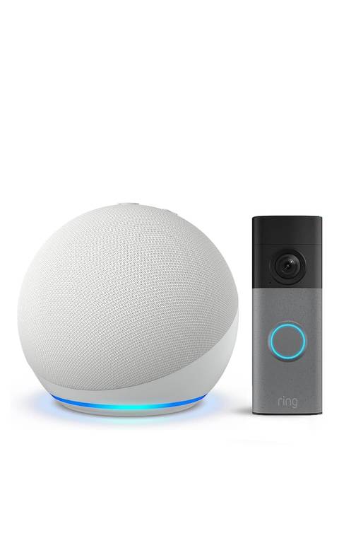 Echo Dot (Última generación), Blanco + Ring Videotimbre con batería (Battery Video Doorbell) (última gen.), Gris moteado