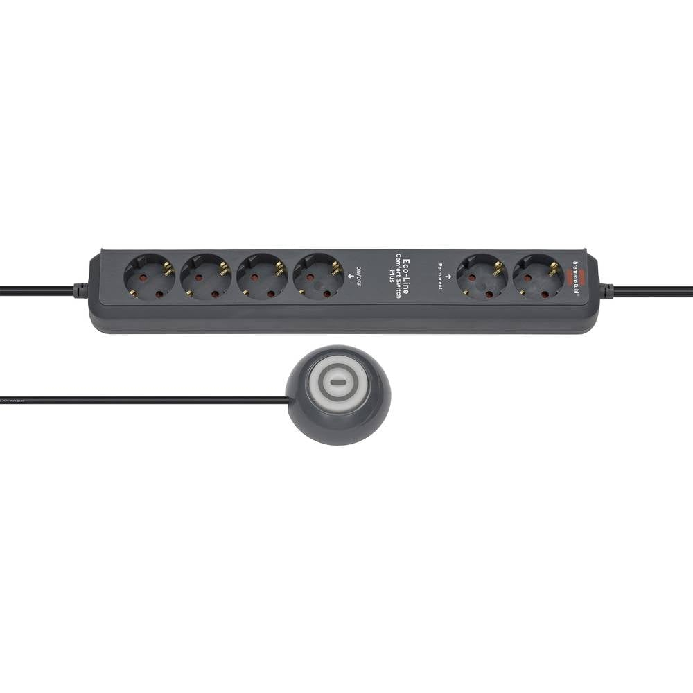 Brennenstuhl Eco-Line Comfort Switch Plus regleta enchufes con 6 Tomas de Corriente (Cable de 1,5 m, Interruptor de Mano/pie) Antracita