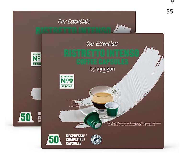 Amazon Ristretto Intenso Cápsulas de café compatibles con Nespresso, 100 cápsulas