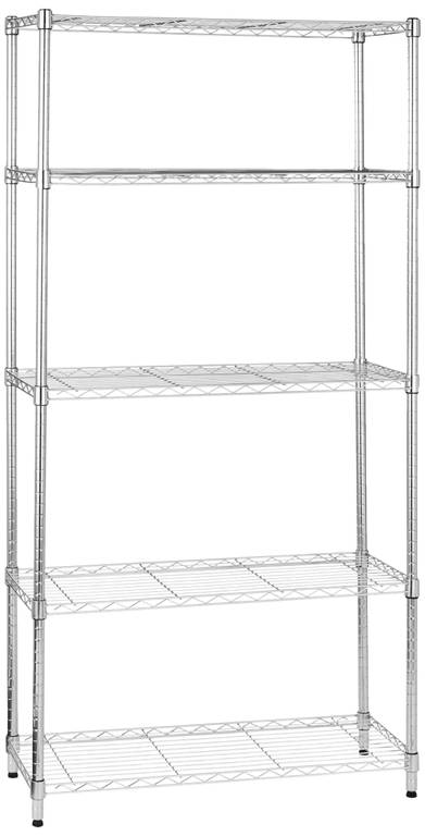 [Amazon Basics] Unidad de Almacenamiento de 5 baldas con estantes Ajustables en Altura y Patas niveladoras, Peso máximo de 680 kg, Cromado