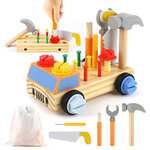 Camión Juguete de madera y Herramientas con Bolsa de Almacenamiento, Montessori (29 Piezas)
