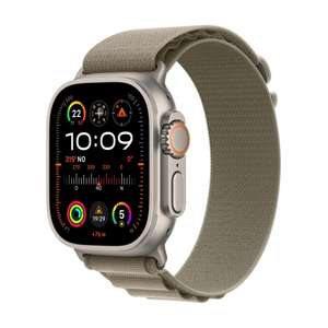 Apple Watch Ultra 2 (2023), GPS + Cellular, 49 mm, Caja de titanio, Gesto doble toque, Correa Alpine Loop en Talla S de color Verde oliva