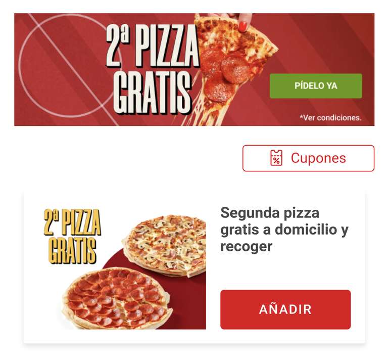 Telepizza - Segunda pizza gratis a domicilio o recoger