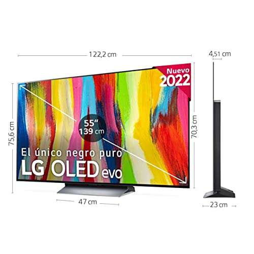 TV 55" LG OLED55C24LA EVO, Procesador Inteligente 4K a9 Gen 5 IA, Compatible formatos HDR, HDR Dolby Vision y Dolby Atmos, TV para Gaming