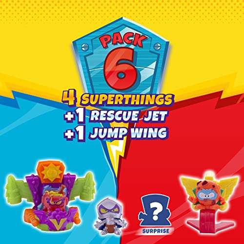 SUPERTHINGS Serie Rescue Force – Incluye 4 Figuras (1 capitán Plateado y un SuperThing con Efecto Cromado) + 1 Rescue Jet y 1 Jump Wing.