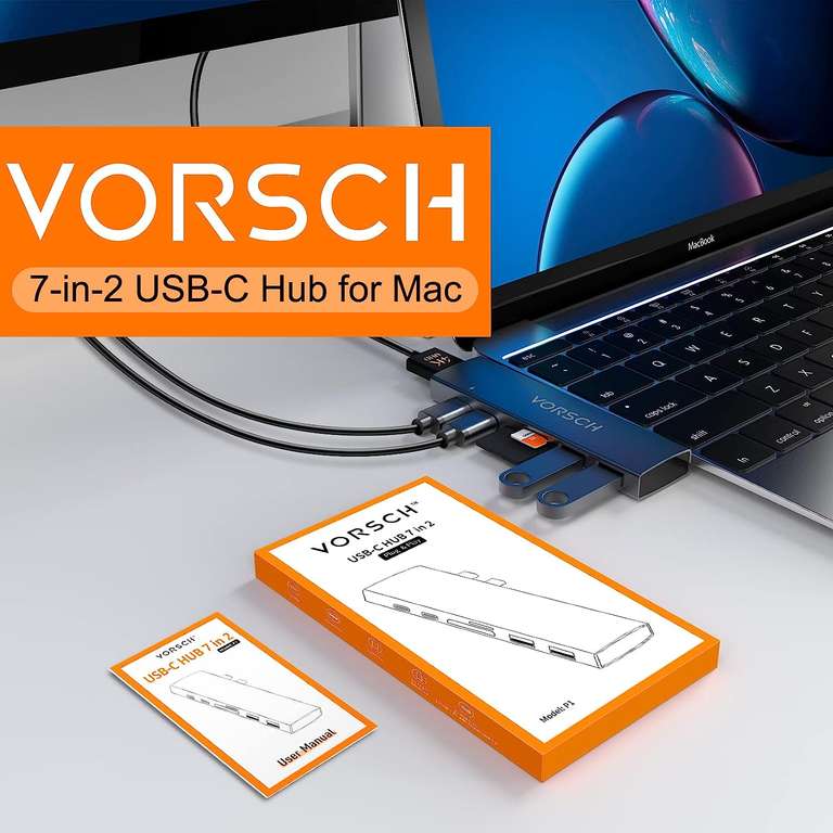 Hub USB C 7 en 2 Adaptador MacBook Pro Air M1 con Thunderbolt 3 PD 100W,4K HDMI,USB C, Datos, 2 USB 3.0,Lector de Tarjetas TF/SD
