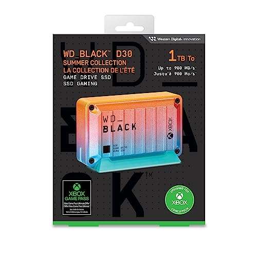 WD_BLACK D30, Unidad de Juego SSD de 1 TB para Xbox, edición Limitada de Verano, Xbox Game Pass Ultimate de 1 Mes, SSD de hasta 900 MB/s