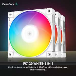 DeepCool FC120 3 in 1 - Pack 3 ventiladores de 120mm para PC, color blanco