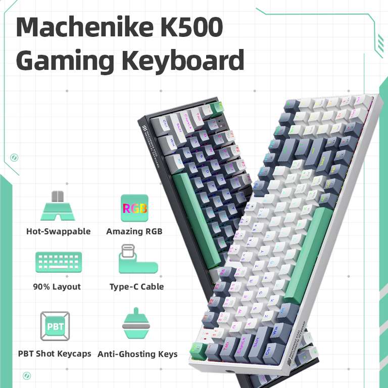 Machenike Teclado mecánico K500 para juegos con cable intercambiable,94 teclas, RGB