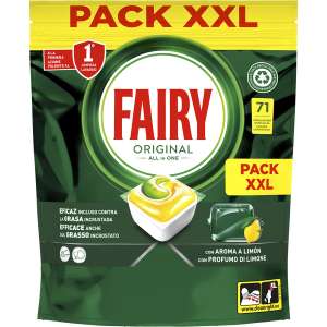 2 X Detergente lavavajillas original Fairy All in 1 limón bolsa 71 pastillas (Total 142 pastillas, a 0.13 € capsula)