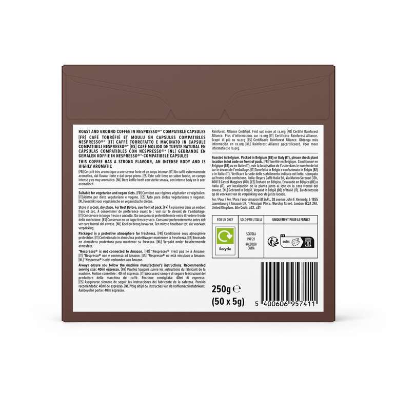 by Amazon Espresso Intenso Cápsulas de café compatibles con Nespresso, Tueste oscuro, 50 unidad,