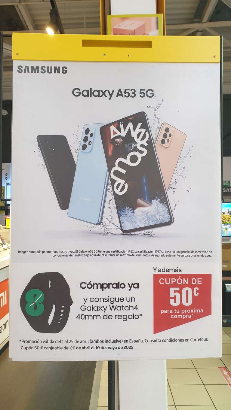 Samsung galaxy A53 128gb+Galaxy watch 40mm+Cupón 50 euros Carrefour »  Chollometro