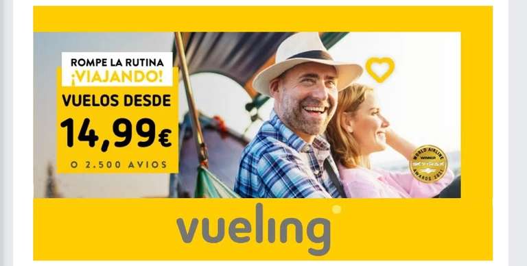 Billetes de avión con Vueling desde sólo 14.99 euros para volar entre el 1 de noviembre y el 28 de febrero de 2023.