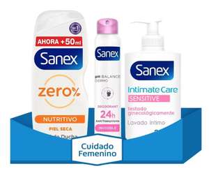 Sanex - Gel de Ducha Zero% Nutritivo 600ml + Jabón Íntimo 250 ml + Desodorante Spray Invisible 200ml