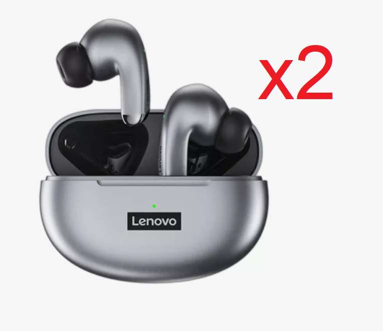 2 x Lenovo Auriculares LP5 TWS con Bluetooth, dispositivo de audio estéreo 9D, HiFi ( Oferta válida para nuevos usuarios)