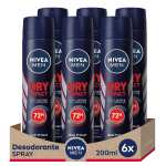 6 x NIVEA MEN Dry Impact - Desodorante para Hombre en Spray - Sin Alcohol - 200 ml (9'67€ con más suscripciones activas)